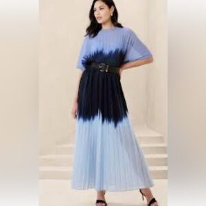 Banana Republic Chiffon Pleated Blue Ombre Maxi Dress NWT